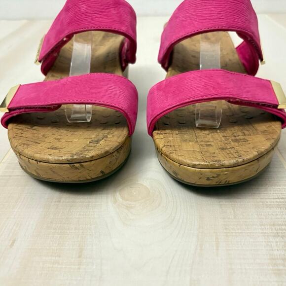 Vionic Pepper Pink Ruched Elastic Wedge Sandals Cork Platform Size 10 - Picture 3 of 9